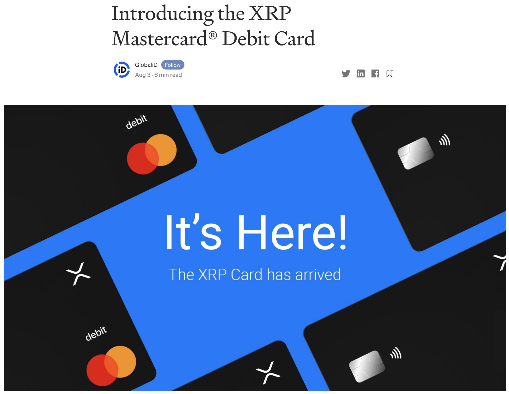 XRP Mastercard Debit Card from GlobaliD